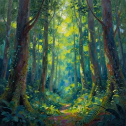 vibrant fantasy painting about an infinite forest