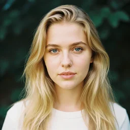 a photo of a cute blonde young woman portrait. taken with with kodak portra 4 0 0 film