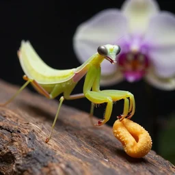 an orchid mantis devouring a cheeto, cinematic lighting, hd 4 k photo