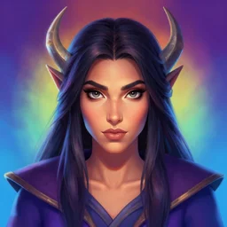 front facing symmetrical centered painted portrait, just one head, Maya Ali as a Mage, RPG character avatar, World of Warcraft concept art, pixar, dreamworks, gradient background, splash comics, global illumination lighting, trending on artstation, by lois van baarle, ilya kuvshinov, rossdraws