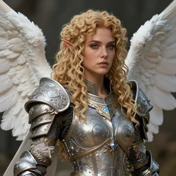 complex 3 d hyper realistic smooth ultra sharp render of a gorgeous angelic elven princess paladin knight woman | tanned skin, curly dirty blonde hair, freckles | d & d, medieval, fantasy | intricate, high detail, octane render, cinematic | art by oh jinwook + 吵 集 仁 儿 on artstaion + takeshi obata + alphonse mucha