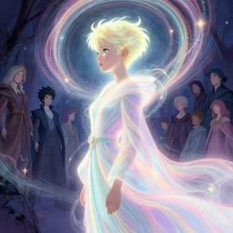 side portrait, alicia witt, pixie, fantasy robe, gloomhaven, luminescent, colorful swirly magic ripples, pastel colors, by greg manchess, huang guangjian, gil elvgren, sachin teng, greg rutkowski, jesper ejsing, ilya kuvshinov