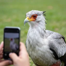 closeup picture of secretary bird, captured on iphone, dlsr, photography