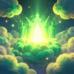 holy metaverse party, vibrant clouds, volumetric light, green and yellow colors, digital art, artstation
