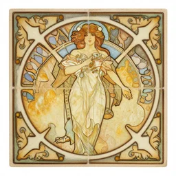 a circuitry design by alphonse mucha on a fancy square tile
