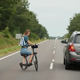 housewife car on a rural highway