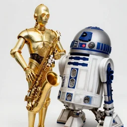 “c3po as a saxophone, r2d2 as a synthesiser hq professional photo”