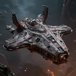 spaceship designed in hell, demonic, 8 k, octane render, volumetric light, intricate detail, depth of field, intricate detail, photorealistic, cinematic lighting