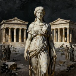 painting of the figure of a woman in an ancient greece scenery, high contrast, concept art, twon, temple, dramatic lighting, digital art, 8 k, extremely detailed, drawn by ruan jia