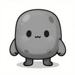 kawaii gray boulder with stubby arms and legs, video game concept art, sketch