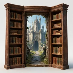 highly detailed digital illustration of a bookcase opening to reveal a secret passage in an abandoned fantasy castle | fantasy art, cryengine, concept art, photorealism, daz 3 d, sketchfab, zbrush, vray, rule of thirds, golden ratio