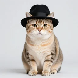 a detailed professional photo of a cat wearing a hat, sitting on rock next to a lake at sunset, 4K,