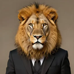 a Portrait of a lion in a suit, digital art