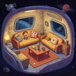 a crew member's living quarters on a spaceship, from a space themed point and click 2 d graphic adventure game, art inspired by thomas kinkade
