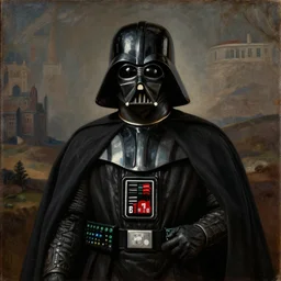 a 14th italian renaissance oil painting of darth vader