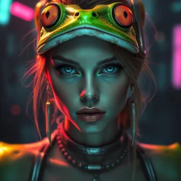 a portrait of cara delevingne as frog, cyberpunk, fantasy, neon lights, sharp focus, intricate, elegant, digital painting, artstation, matte, highly detailed, concept art, illustration, ambient lighting, art by ruan jia and artgerm and range murata and wlop and ross tran and william, adolphe bouguereau and beeple