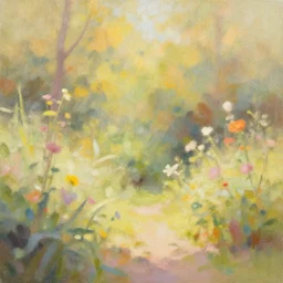 A soft painting of a warm garden