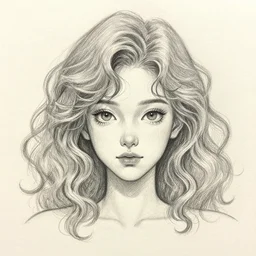 pencil sketch of an anime girl with a curly hair, perfect symmetrical face, highly detailed, textured paper, trending on artstation, deviantart