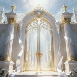 the gate to the eternal kingdom of white ribbons, fantasy, digital art, hd, detailed.