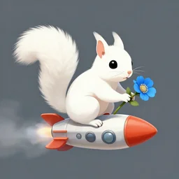 A white squirrel riding a rocket with a blue flower in his hands trending on Artstation , digital art