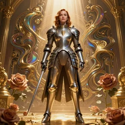perfectly - centered!! looking at the camera!!! low - angle!! full body portrait of christina hendricks in armor in star wars, wet, shiny, shiny skin, bright lighting, godrays, golden, baroque style, roses, intricate abstract upper body intricate artwork, by tooth wu, wlop, beeple, dan mumford. concept art, octane render, deviantart, greg rutkowski, cinematic arthouse, key art, hyper realism, iridescent accents