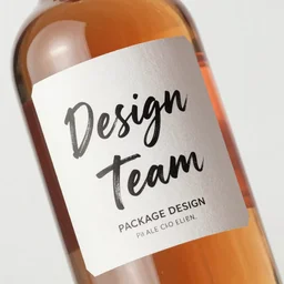 the words design team written in calligraphy on a whiskey bottle : : behance award, package design, label design, typography, pinterest : : sunset, vivid colours, smooth, sharp focus, realistic, detailed, black calligraphy, label design, 8 k