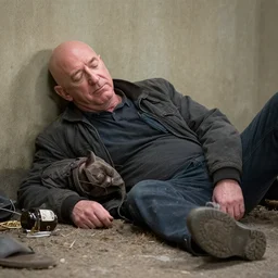 jeff bezos as a homeless man, bum, drunkard, passed out
