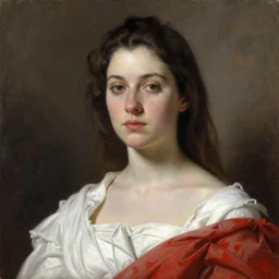 portrait of a woman wearing white and red, by alex ross