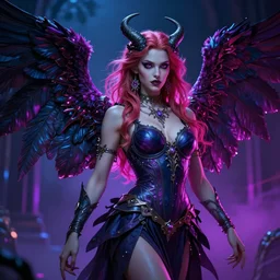 hyper detailed ultra sharp of a beautiful azazello is one of the demonic and mystical characters in the work, a negative character in biblical stories, a fallen angel who opposed the will of god. trending on artstation, neon colors, hyper detailed, digital art, cinematic lighting, concept art by artgerm and greg rutkowski and caravaggio and moebius and jakub rebelka, 8 k