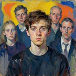 portrait of thom yorke, by vincent lefevre and hernan bas and pat steir and hilma af klint, psychological, photorealistic, dripping paint, washy brush, rendered in octane, altermodern, masterpiece