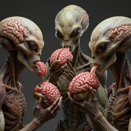 aliens brainsuckers eat brains of aztecs in rituals, perfect faces, fine details, studio lighting, close view, subtle shadows, art by katsuya terada, photorealism, hyper realism, octane render, hyper detailed, medium shot, 8 k, raw, unedited, in - frame,