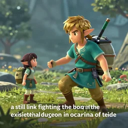 “ a still link fighting the boss of the existential dungeon in ocarina of time ”