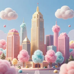 a city made of cotton candy, octane render, 8 k, photorealistic
