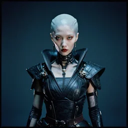 ultra high resolution agfa film portrait of electric symmetric female alien cyberpunk samurai
