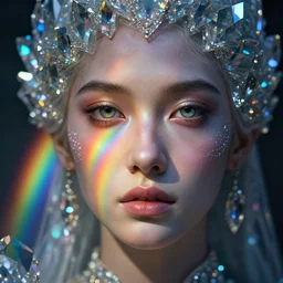cinematic shot a rainbow crystal, hyper realistic, mood lighting, fantasy, detailed face, highly detailed, super realistic, perfect lighting