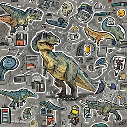 carnivore dinosaur, raptor, Tyrannosarus Rex, alosaurus, spinosaurus, reptile, velociraptor, in space, from pacific rim (2013) from King kong (2005), trex from godzilla (2014) from kong skull Island (2017), from jurassic World (2015), from guardians of the galaxy, from transformers, cgsociety, ArtStation, by drew struzan