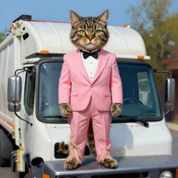absolutely yoked shredded physique fuzzy furry ears Portrait of Lou Ferrigno camouflaged as Tabby Cat whilst wearing a pink tuxedo Standing atop a Garbage Truck Eric Ravilious Edward Hopper Newell Convers Wyeth Andrew Wyeth Jamie Wyeth