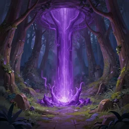 a league of legends art of a purple nether portal in a magic forest, wooden interior, art by cushart krentz and makoto shinkai, elegant, sharp focus, morandi color scheme, fantasy style, illustration, high quality, digital art, hyperrealism, octane render, commission art, 4 k resolution