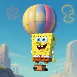 a surrealist painting of a SpongeBob SquarePants hot air balloon | unreal engine: .4