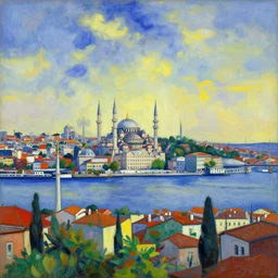 Istanbul with a view on Bosporus in the style of Kandinsky