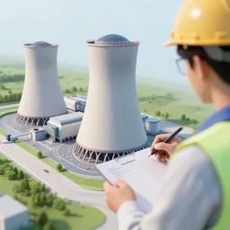 over the shoulder shot of a young engineer designing a nuclear power plant