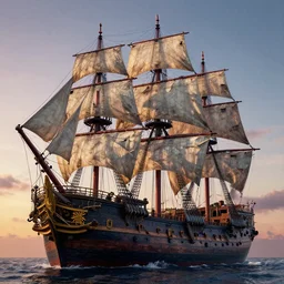a beautiful hyper realistic detailed 3 d render of a colossal three mast sail ship monster, predator, beast, disrepair, by anton otto fischer, atey ghailan, unreal engine, octane render, gigantic, 3 d, brilliantly coloured, intricate, ultra wide angle, trending on artstation, dusk, volumetric lighting, hdr, micro details, k