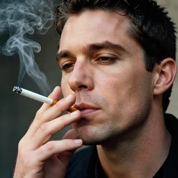 close up portrait of matthew mercer smoking a cigarette