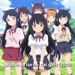 “group of catgirls playing, anime still. rise of the cat girls(2020)”