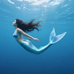 a beautiful art installation of a mermaid swimming in the ocean. her long, flowing hair streams behind her as she gracefully navigates the water. a coral reef and colorful fish can be seen in the background. by nicolas mignard, by alyssa monks highly detailed