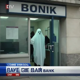 live news footage of a ghost robbing a bank, still image