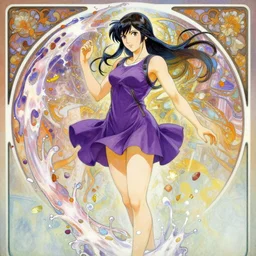 tifa lockhart wearing a purple summer dress, splash aura in motion, floating pieces, painted art by tsuyoshi nagano, greg rutkowski, artgerm, alphonse mucha, spike painting