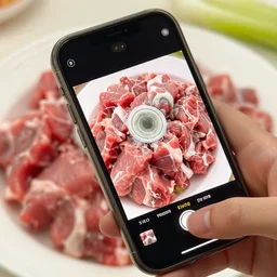 raw meat chunks raw beans, mold, cell phone photo,
