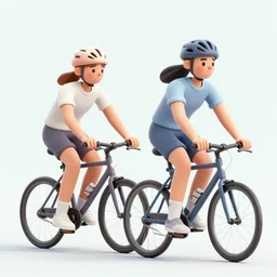 a highly detailed 3 d illustration of two people riding bikes, pastel color, realistic, slack style