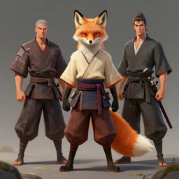 a anthropomorphe fox samourai by Tomasz Alen Kopera and Peter Mohrbacher and Craig Mullins, full-body, 8k